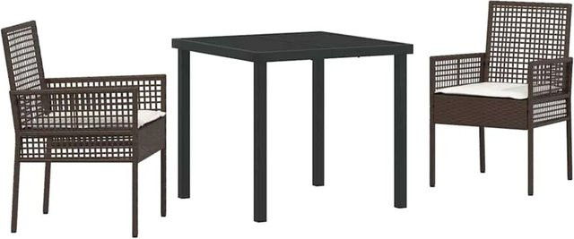 vidaXL 3-teiliges Garten Esstisch Set aus Poly Rattan in Braun mit Kissen und modernem Design - Bild 1