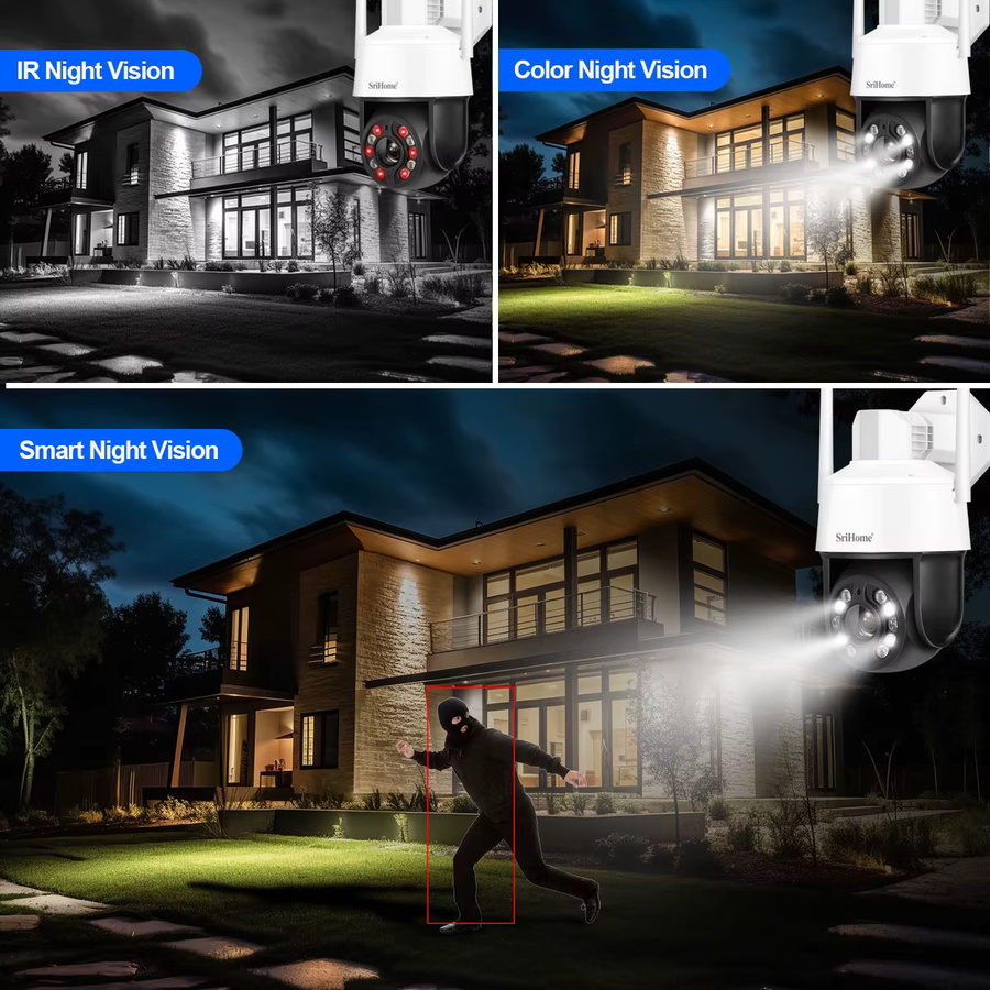 Srihome SH041 Outdoor IP Kamera mit 5,0 MP QHD Auflösung, 20X Zoom, 5G und Wifi, IP66 wasserdicht, Farbe: Weiß - Bild 4