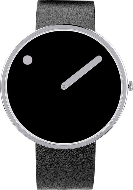 Picto Analoguhr, Quarz, Edelstahl, 40 mm, Leder, Schwarz, Unisex - Bild 1