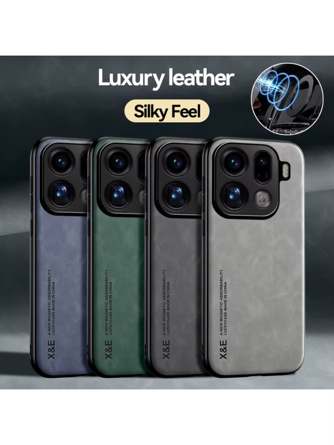 EUCAGR Luxus PU Leder Magnetische Stoßfest Handyhülle mit Metallplatte für OPPO Finden X9 Pro und OPPO Finden X9 in Grün - Bild 4