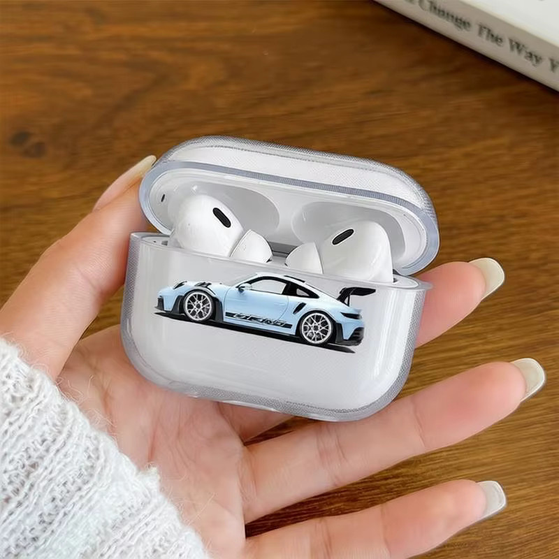 Stoßfeste Schutzhülle im Sportwagen-Design für Apple AirPods 4, 3. Generation und Pro 3, Blau/Transparent - Bild 2