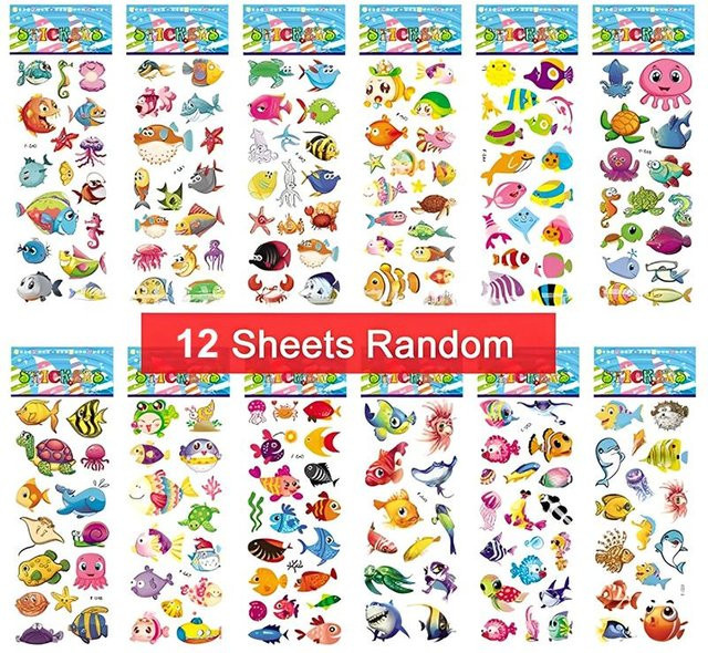 Fashnics 3D Blasensticker, Cartoon Meeresbewohner Fische, 6-12-teiliges Set - Bild 1