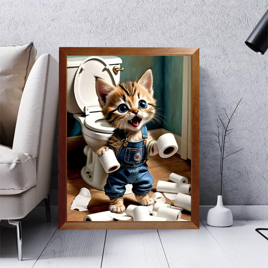 YUTTEE Diamantmalerei mit Hund und Katze im Cartoon-Stil, Mosaik-Stickerei mit runden Steinen zur Wanddekoration, Mehrfarbig, Breite: 30,0 cm, Höhe: 20,0 cm, Tiefe: 20,0 cm - Bild 2