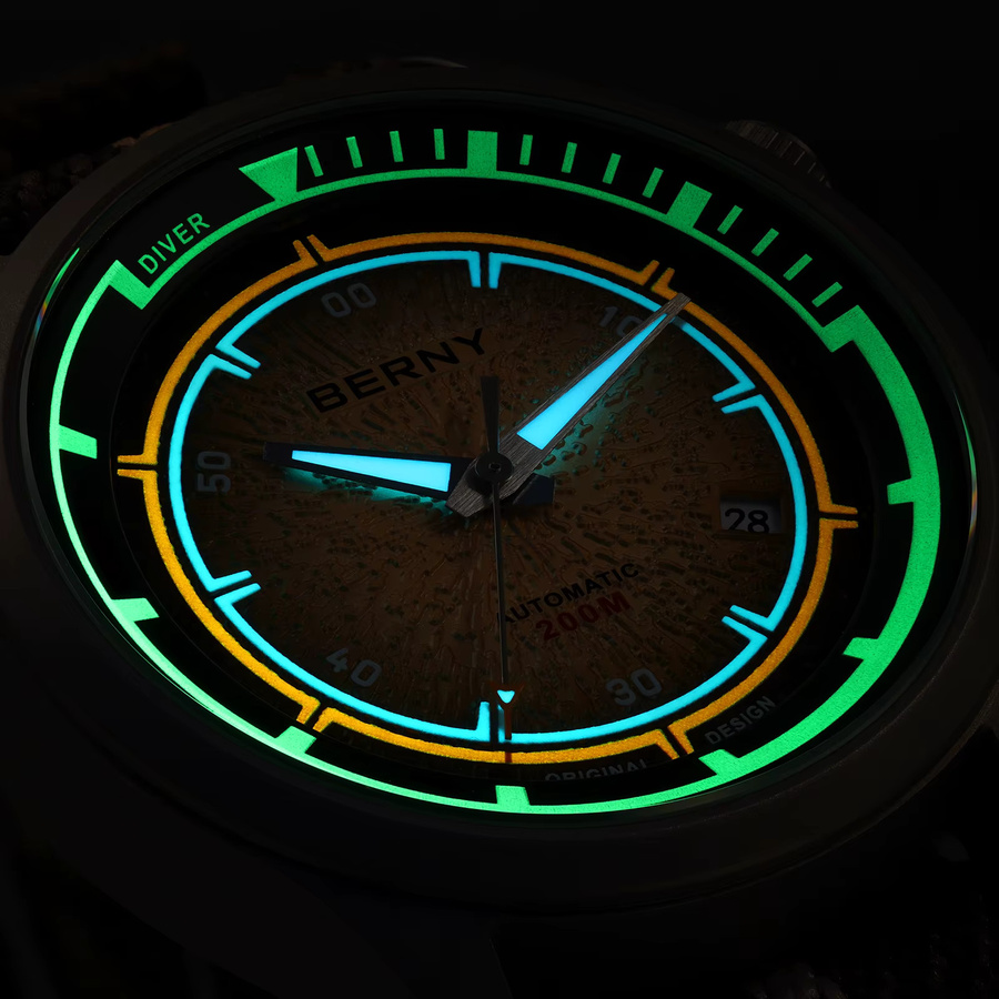 BERNY Taucheruhr, Titan, Automatik, 20 ATM, Herren, Schwarz, Silber - Bild 4