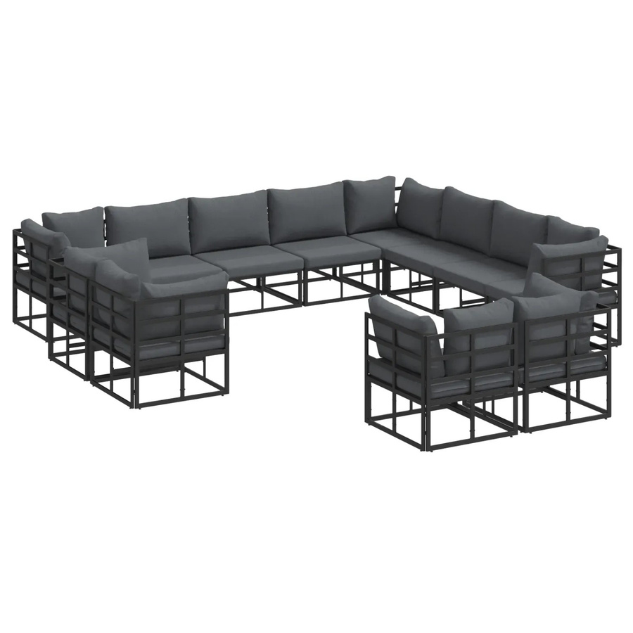 vidaXL Garten-Sofa-Set 12-tlg. in U-Form mit Kissen, Schwarz, Aluminium und wetterfesten Polstern - Bild 2