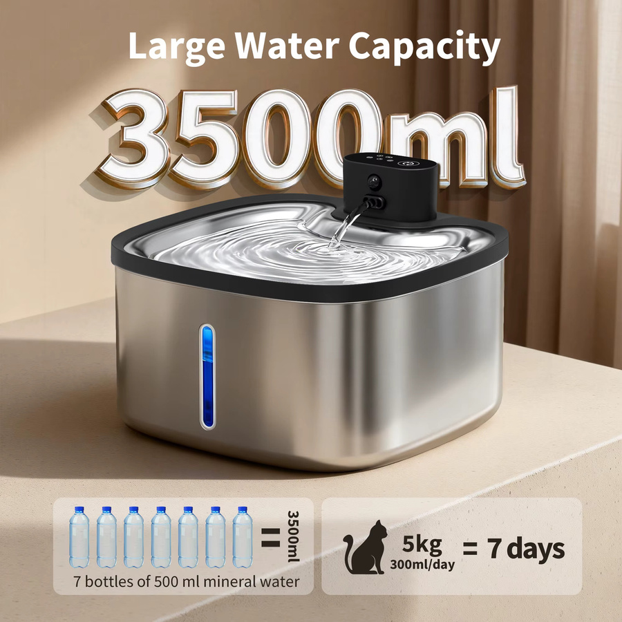 LABEKA Intelligenter Katzenwasserbrunnen in Silber mit Bewegungssensor, 3,5 l Volumen und kabelloser 4000mAh Batterie - Bild 5