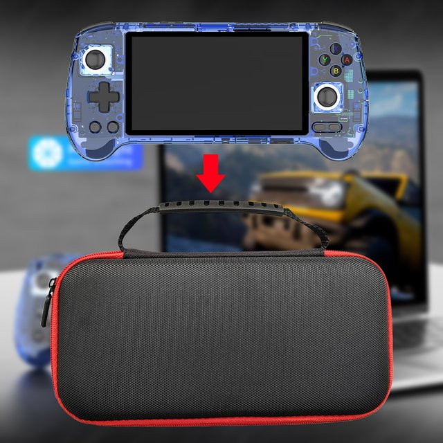 Anbernic Stoßfeste EVA Reise-Schutzhülle für RG556 Retro Handheld-Spielkonsole in Schwarz mit Netztasche - Bild 1