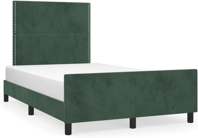 vidaXL Bettgestell mit Kopfteil aus Samt in Dunkelgrün, B/T/H: 120 x 200 x 128 cm - Bild 1