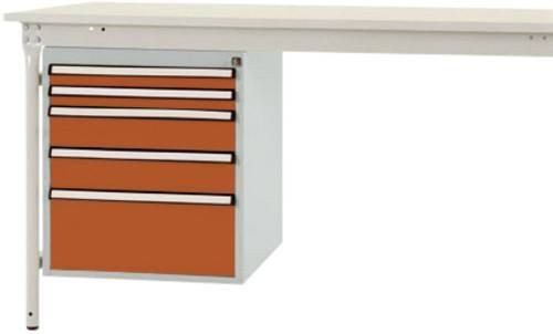 Manuflex ZB4852.2001 Gehäuse-Unterbau stationär in Weiß und Orange mit 5 abschließbaren Schubfächern aus Stahl, Nutzhöhe: 500 mm, für Tischtiefe: 800 mm - Bild 1
