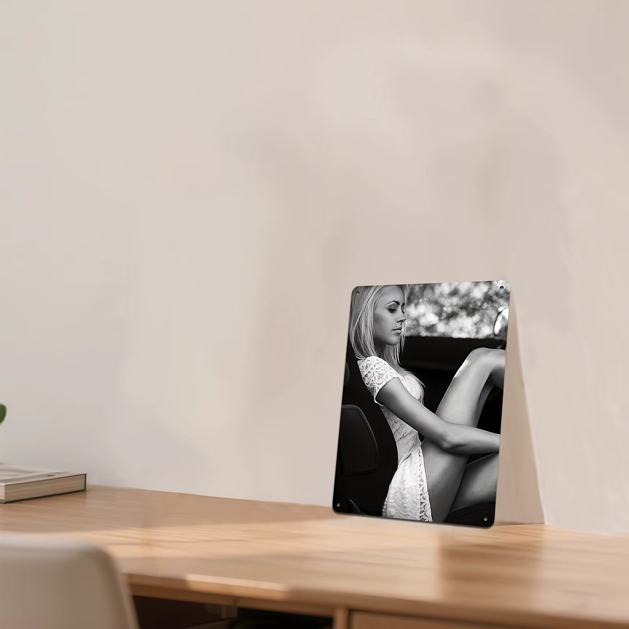 HELLOYOUNG Vintage-Auto-Kunstposter aus Aluminium-Metall in Schwarz-Weiß, Wanddekoration für Zuhause, Büro oder Garage, Breite: 20,32 cm, Höhe: 30,48 cm - Bild 5
