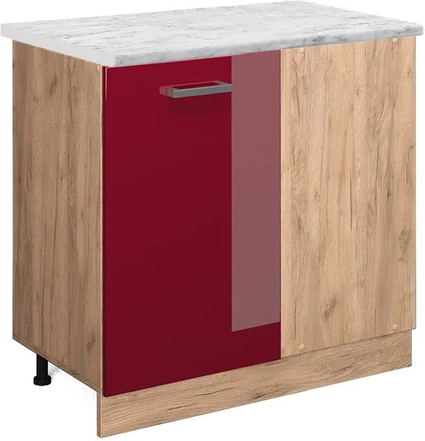 Vicco R-Line Eckunterschrank für die Küche in Bordeaux Hochglanz und Goldkraft Eiche mit Marmor-Optik, H: 86 cm, B: 46 cm, T: 81,6 cm - Bild 1