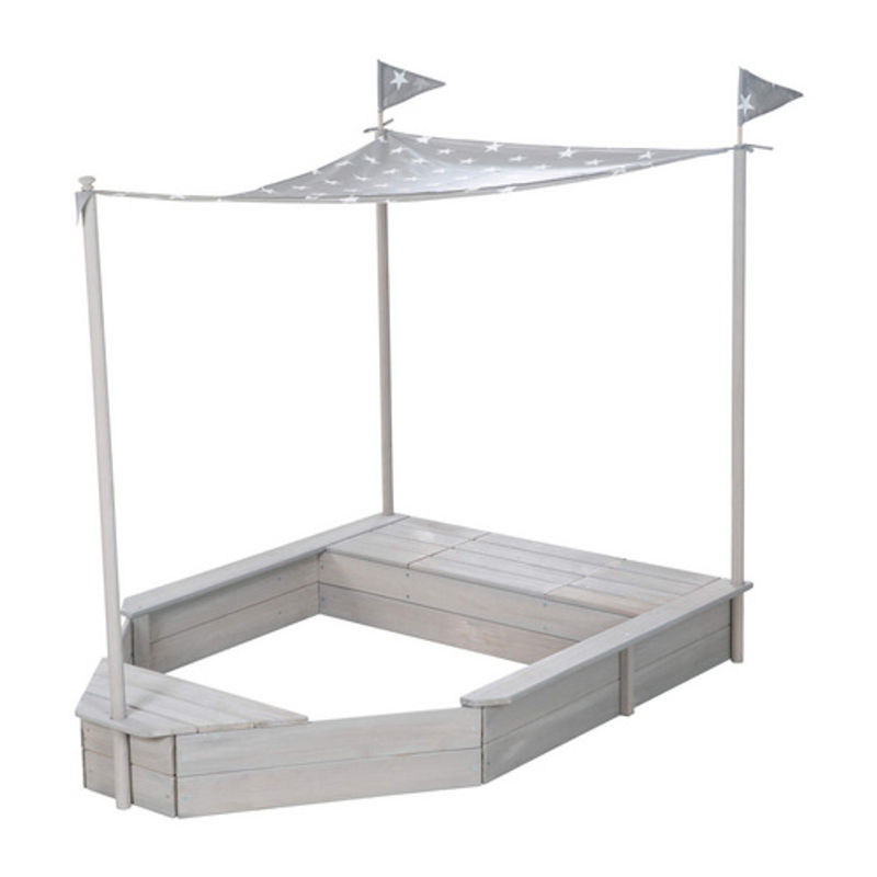 Roba Sandkasten in Boot-Form mit Sonnendach im Design Little Stars aus Massivholz, grau, B/T/H: 65 x 154 x 100 cm (Hinweis: Da die Tiefe im Originaltext nicht explizit genannt wurde, wurde die Angabe auf die verfügbaren Maße reduziert)
Korrektur basieren - Bild 2