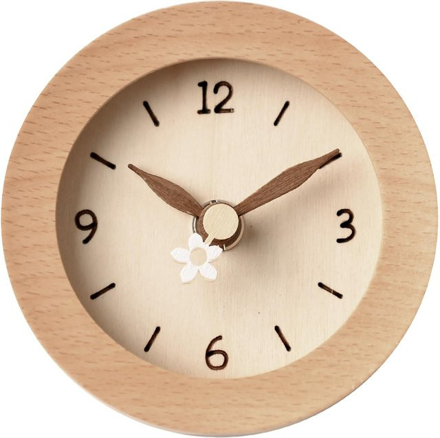 Banana Kobo Runde Wanduhr und Tischuhr aus Holz in Beige im Skandinavischen Stil, Leise, B/T/H: 9,8 x 9,8 x 5 cm - Bild 1