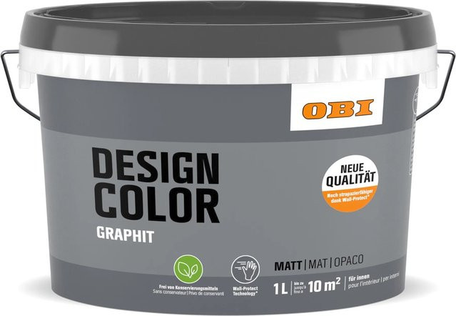 OBI Design Color 1 Dispersionsfarbe für Mauerwerk in Graphit Grau, wasserbasiert - Bild 1