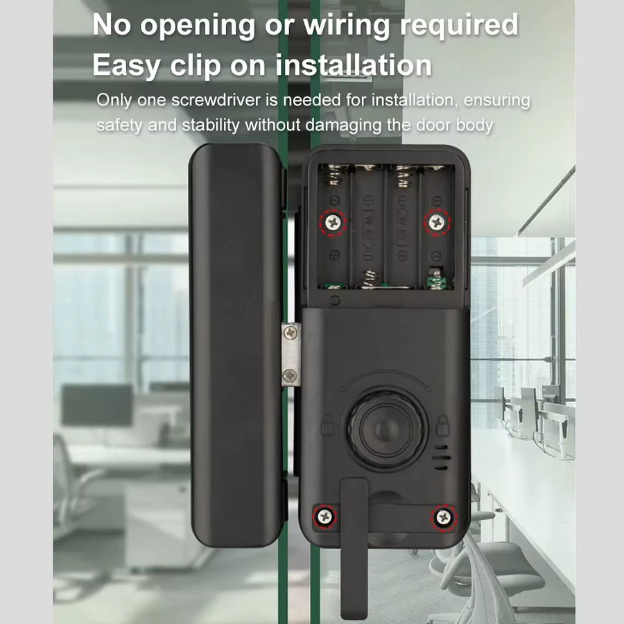 Tuya Smart Bluetooth Biometrisches Glastürschloss in Schwarz mit Fingerabdruck, Passwort und Kartenfunktion für Büro und Geschäftsbereiche - Bild 3