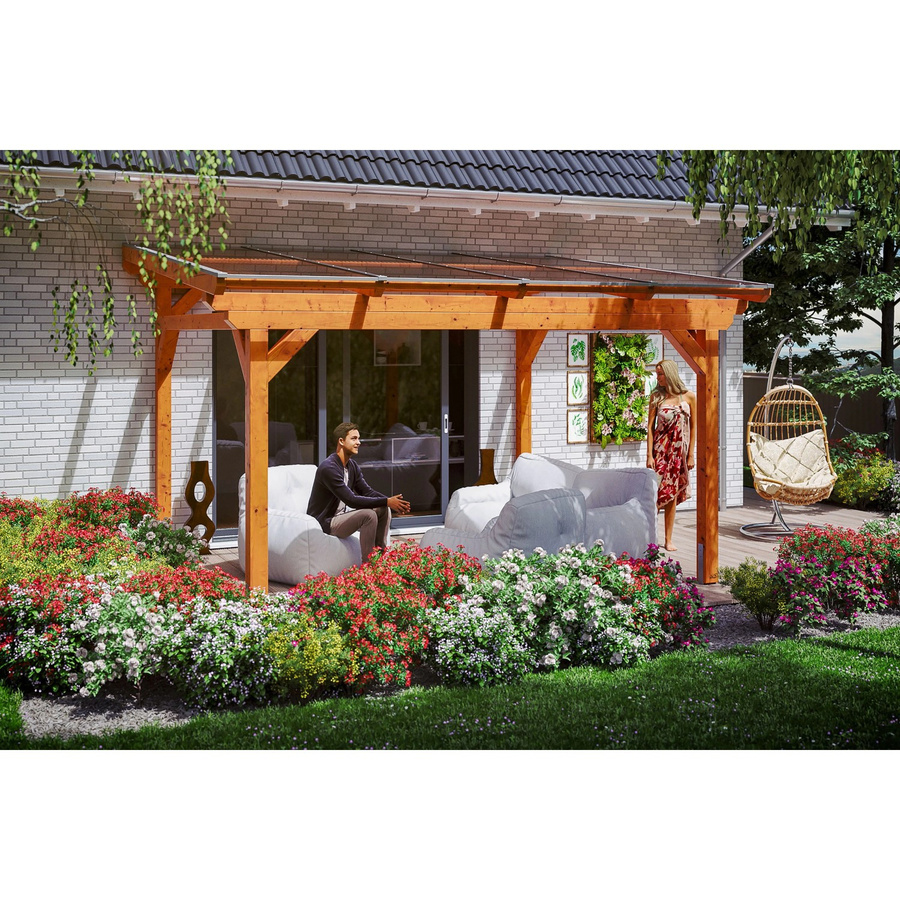 Skan Holz Terrassenüberdachung Sanremo aus Leimholz Eiche hell mit Polycarbonat-Dach B/T/H: 434 x 300 cm - Bild 2