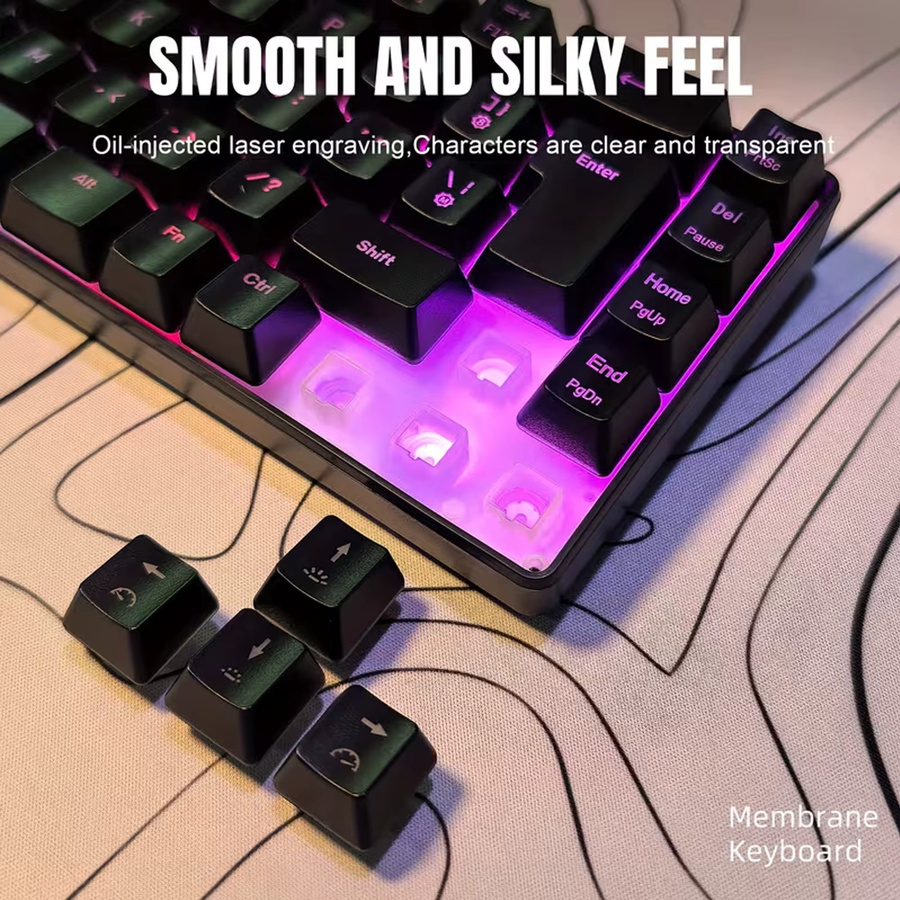 HXSJ 60 % Gaming-Tastatur in Schwarz mit RGB-Hintergrundbeleuchtung, ultrakompakt mit 68 Tasten, kabelgebunden und Anti-Ghosting für PC und Windows-Laptops - Bild 2