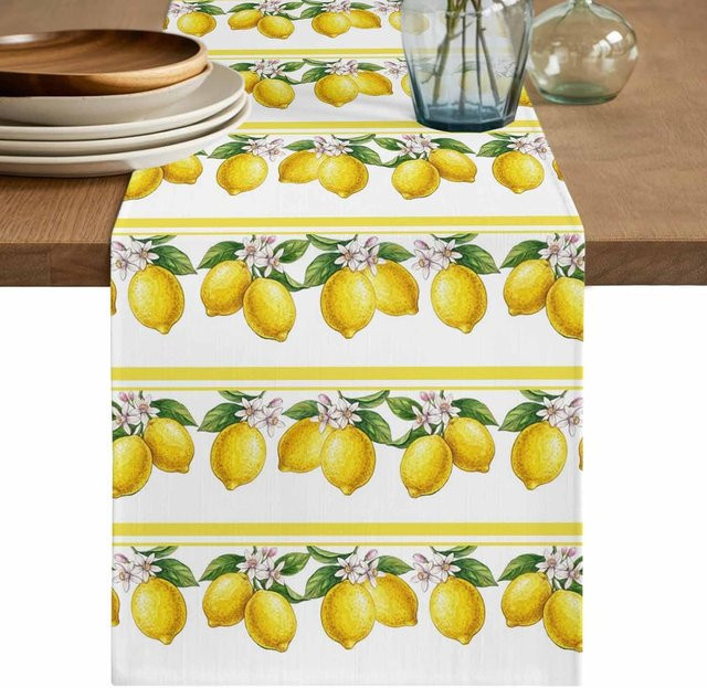 JINGYUE Pet Tischläufer aus Leinen mit gelbem Sommer-Frucht-Streifen-Design, B/H: 150 x 33 cm - Bild 1