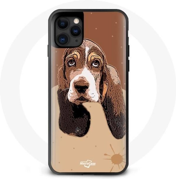 MANIACASE iPhone 13 Pro Max Hülle mit Basset Hound Face in Schwarz und Braun - Bild 1