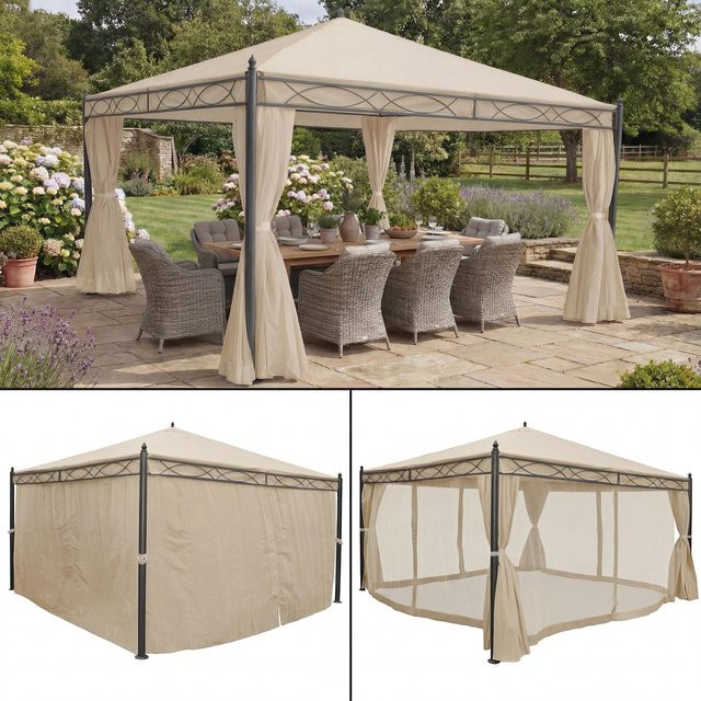 MCW Garten Pavillon Pergola Calpe in Creme mit Seitenwänden und Moskitonetz B: 400 cm x T: 400 cm - Bild 1