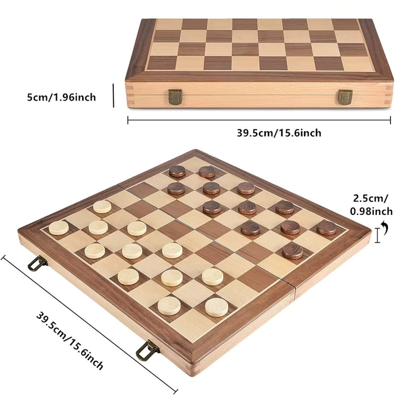 Yernea Schach- und Dame-Spiel, Holz, 2-in-1 Brettspiel - Bild 3