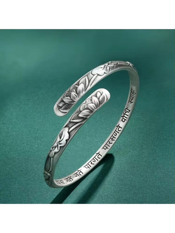 YILUOCD Manschettenarmband 925 Silber, Lotusblume, Damen, Vintage - Bild 4