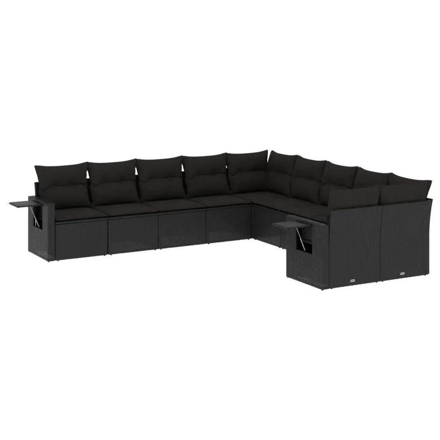 vidaXL 10-teilige Garten-Sofagarnitur aus Poly-Rattan mit Kissen in Schwarz - Bild 2