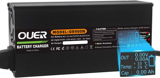 OUER Lithium-Batterieladegerät 84V 10A Hochleistungs-Schnellladegerät für 72V 74V 20S Lithium-Batterien mit Digitalanzeige, Schwarz - Bild 1