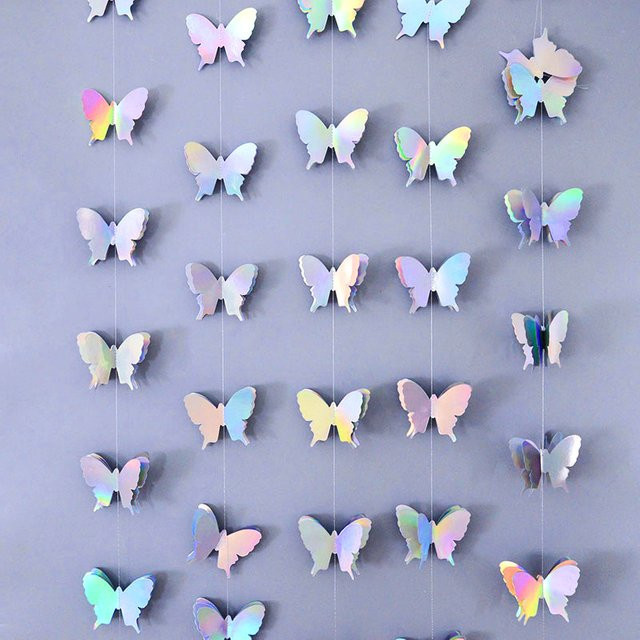 ZQNYCY 3D Laser Schmetterling Papier Girlande Multicolor, Länge: 200 cm, ideale Dekoration für Hochzeit, Geburtstag, Party oder Kinderzimmer - Bild 1