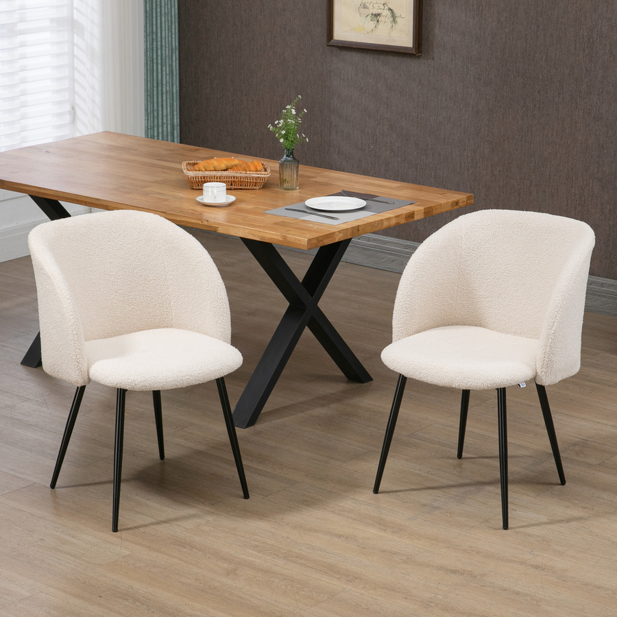Aosom 2er Set Esszimmerstühle mit ergonomischer Rückenlehne und Armlehnen in Cremeweiß, moderner Polsterstuhl in Lammwoll-Optik mit Stahlbeinen - Bild 2