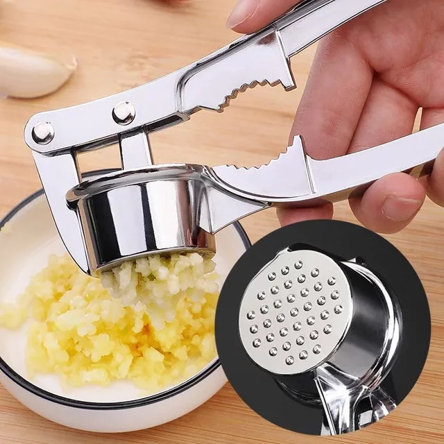 Multifunktionale Knoblauchpresse aus Edelstahl in Silber für Knoblauch und Ingwer - Bild 1
