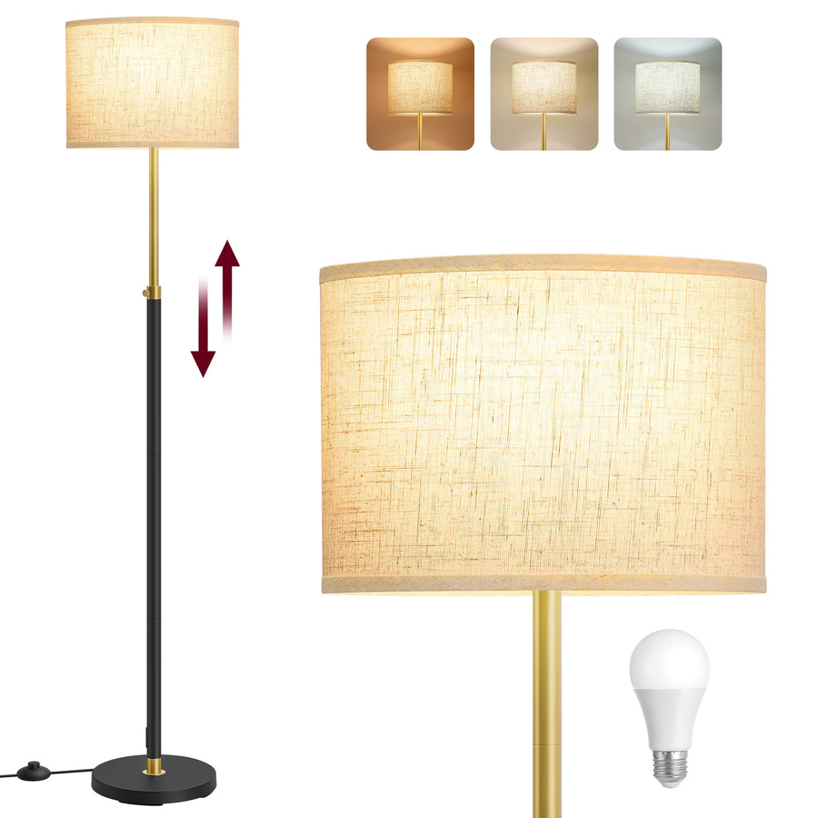 VASAGLE Stehleuchte in Gold-Schwarz mit beige Stoffschirm, höhenverstellbare Leselampe mit Fußtaster und modernem Design - Bild 4