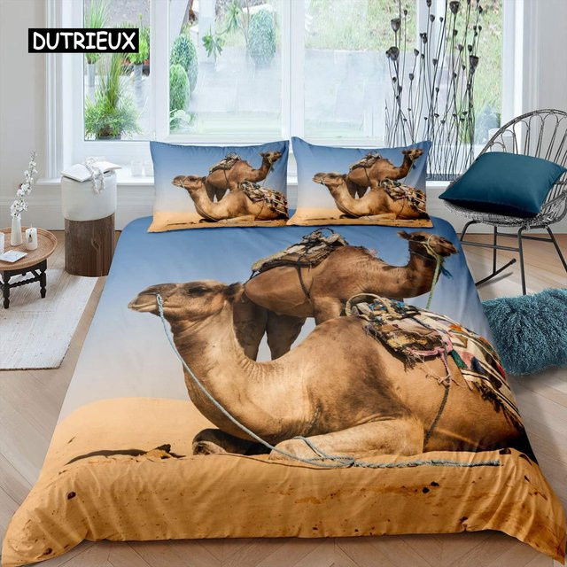 Binchi Outdoor Product Bettwäsche-Set mit 3D Wüstenkamel Motiv in Braun, Polyester-Mikrofaser, B/H: 135 x 200 cm - Bild 1