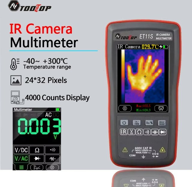 TOOLTOP ET11S Wärmebildkamera und Multimeter mit 2,8 Zoll Display, 4000 Counts, Temperaturmessung von -40 bis 300 °C, Schwarz - Bild 1