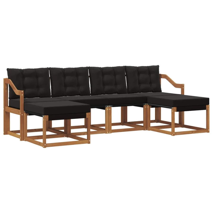 vidaXL Outdoor-Sofagarnitur 6-teilig aus Akazienholz und Textilene in Natur und Schwarz mit Kissen - Bild 2