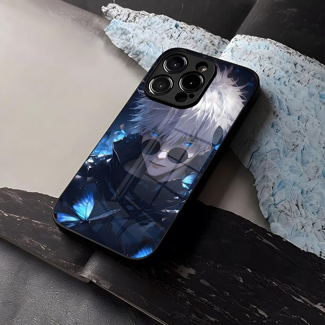 Smartphone Hülle mit Satoru Gojo Design aus gehärtetem Glas für iPhone Modelle, Multicolor - Bild 1