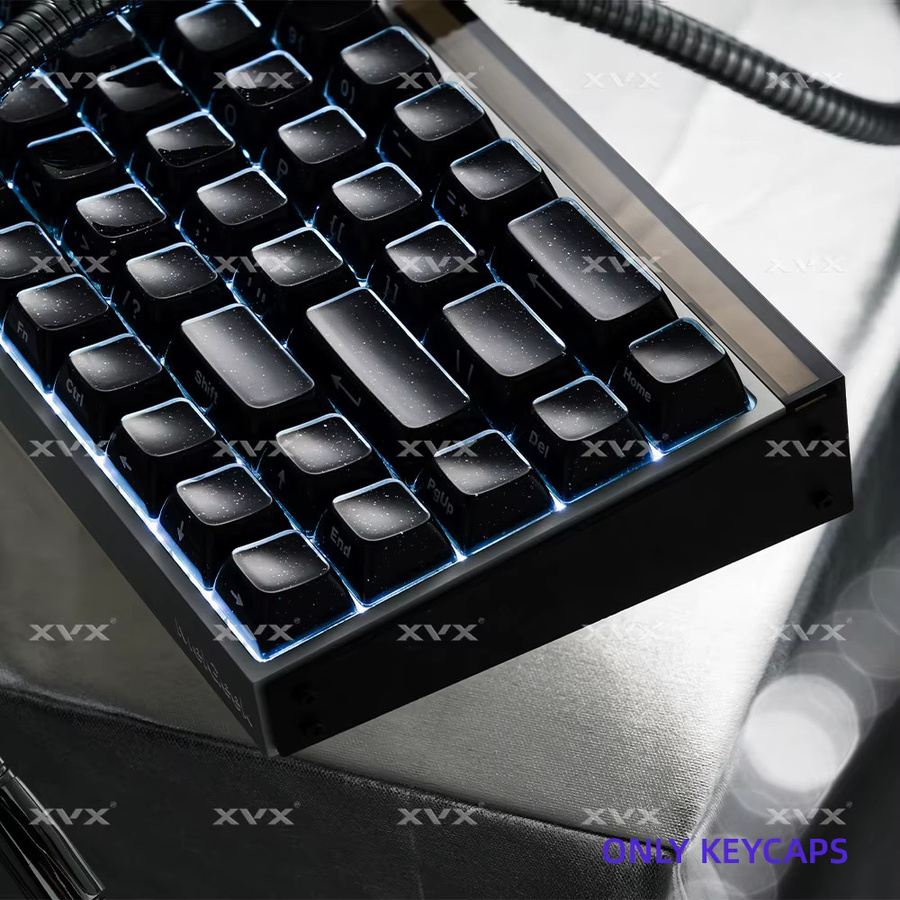 XVX Schwarze Kristall-Tastenkappen mit Glitzerpulver, MDA/OEM Profil, Double-Shot Glänzendes Tastenkappen-Set für 122/136 Tasten - Bild 7