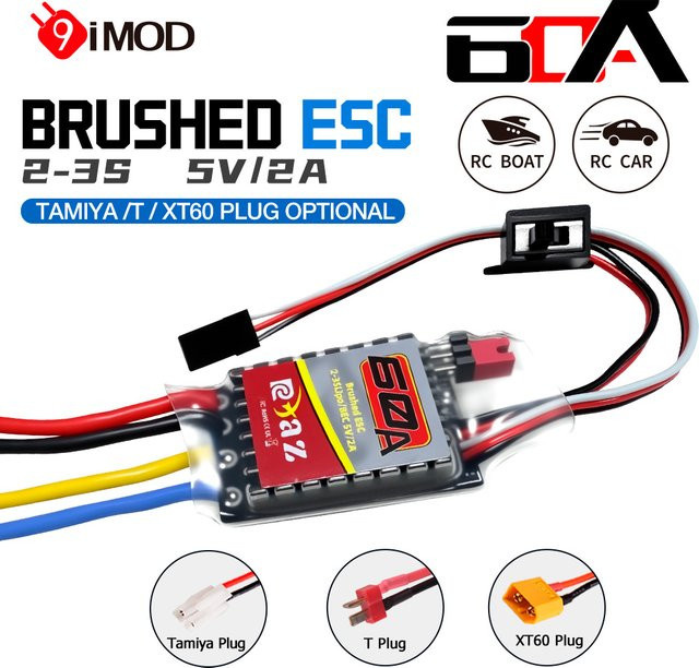 9IMOD 60A gebürsteter Regler 2-3S 5V/2A für 380/390/540/550 Bürstenmotoren, für 1/16 1/12 1/10 Auto - Bild 1