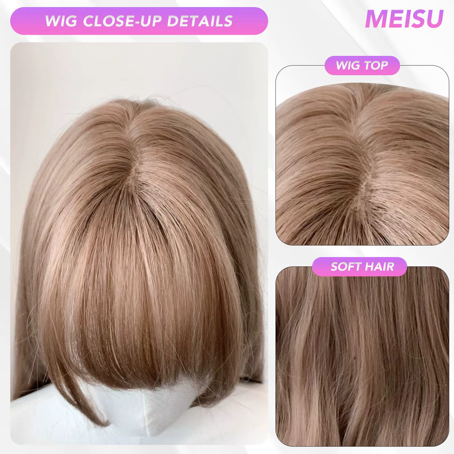 MEISU Perücke, synthetische Faser, lang, gewellt, mit Pony, Unisex - Bild 4