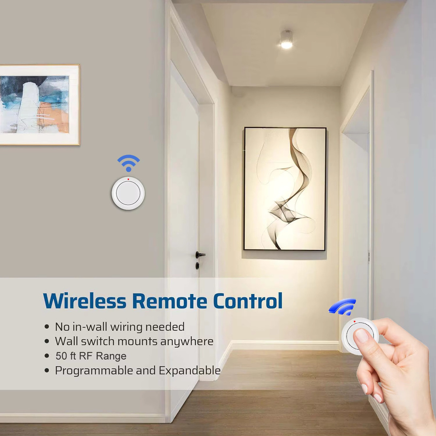 QIACHIP Kabelloser intelligenter Lichtschalter mit 433MHz RF-Relais-Empfänger und Mini-Sender für LED-Lampen, DC 12V, 5V-60V, 10A, Weiß - Bild 2