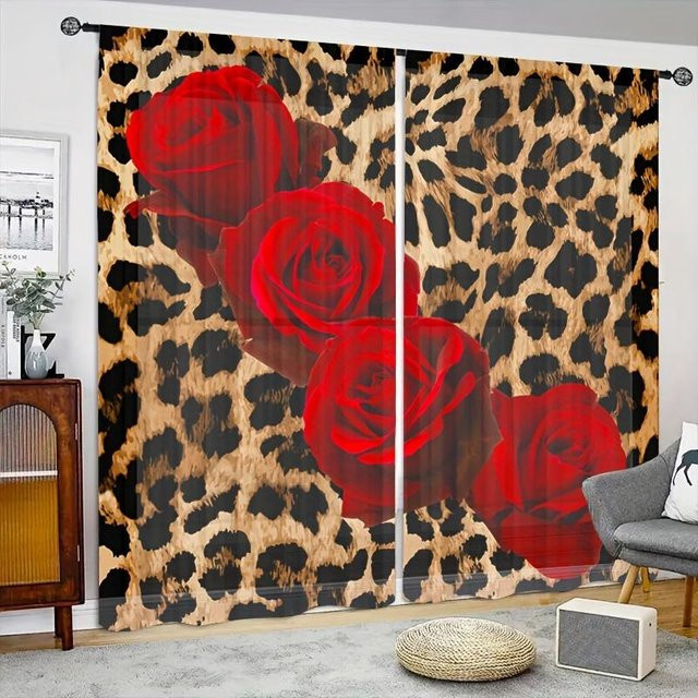 2er-Set Yiran Furniture Vorhänge mit Leopardenmuster und Zebra-Muster, wasserdicht und halbtransparent, bunt, B/H: 50 x 100 cm, inklusive Haken - Bild 1