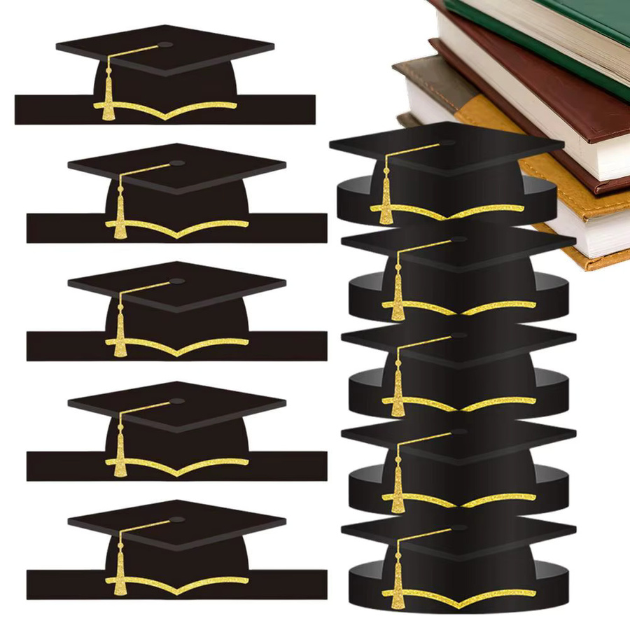 10 Stück Papier-Doktorhüte in Schwarz für Abschlussfeiern und Zeremonien, Unisex Einweg-Absolventenhüte als Foto-Requisiten und Dekoration - Bild 7