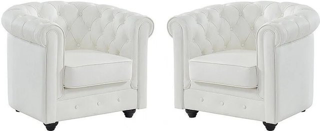 Vente-unique Chesterfield Sessel aus Büffelleder mit gerader Rückenlehne in Weiß, Höhe: 82 cm - Bild 1