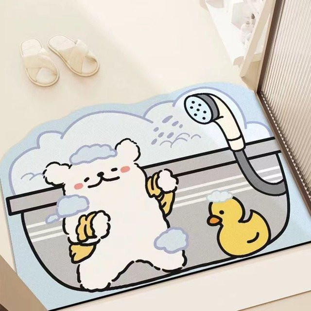 Schnelltrocknende Kieselgur Badezimmer Bodenmatte mit Cartoon-Motiv, rutschfest, Grau, B/T: 60 x 40 cm - Bild 1
