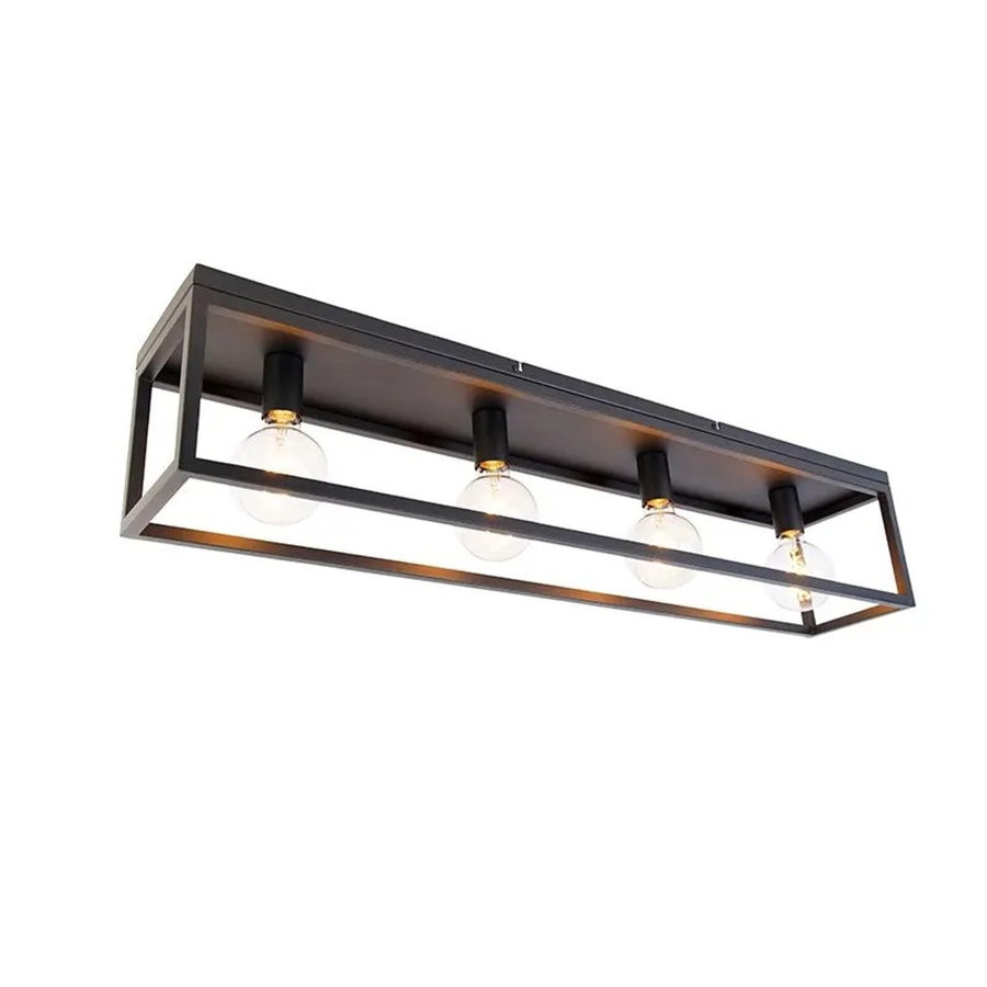 QAZQA Industrielle Deckenlampe Schwarz, 4-flammig, Cage-Design aus Stahl und Glas, E27, dimmbar - Bild 2