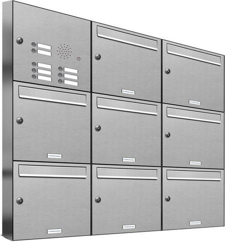 AL Briefkastensystem für 8 Parteien, Aufputzmontage, silberfarben, B/H/T: 115,9 x 102,6 x 11,6 cm - Bild 1
