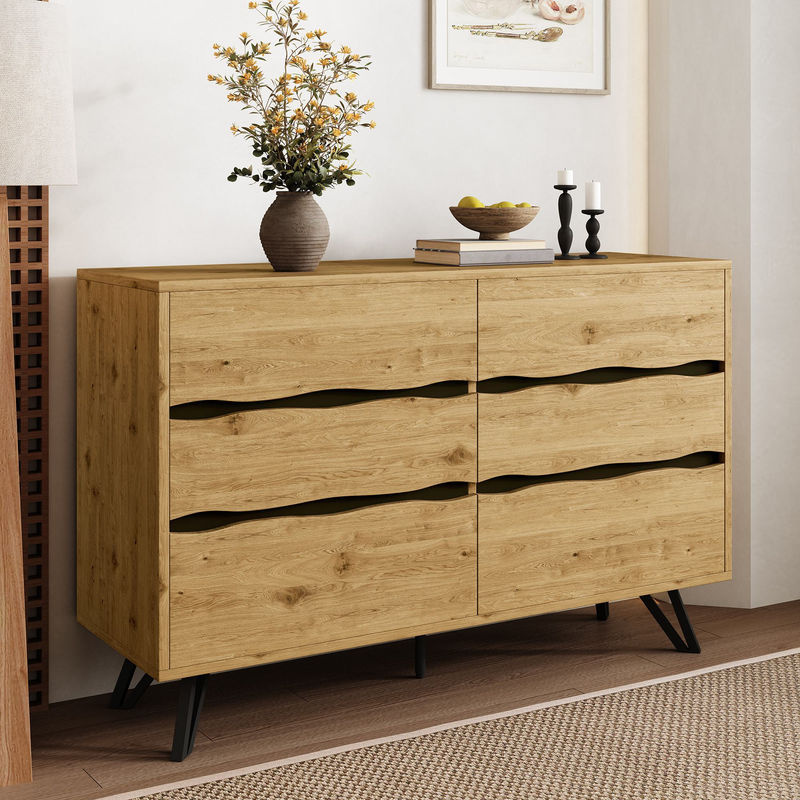 Modernes Sideboard von GL Store mit 6 Schubladen und Metallfüßen in Braun, B/T/H: 120 x 40 x 75,5 cm - Bild 2