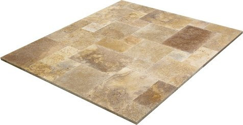 WOHNRAUSCH Terrassenplatten Holi Gold aus Travertin im Römischen Verband, Farbe: Gelb/Braun, Fläche: 0,74 m² - Bild 1