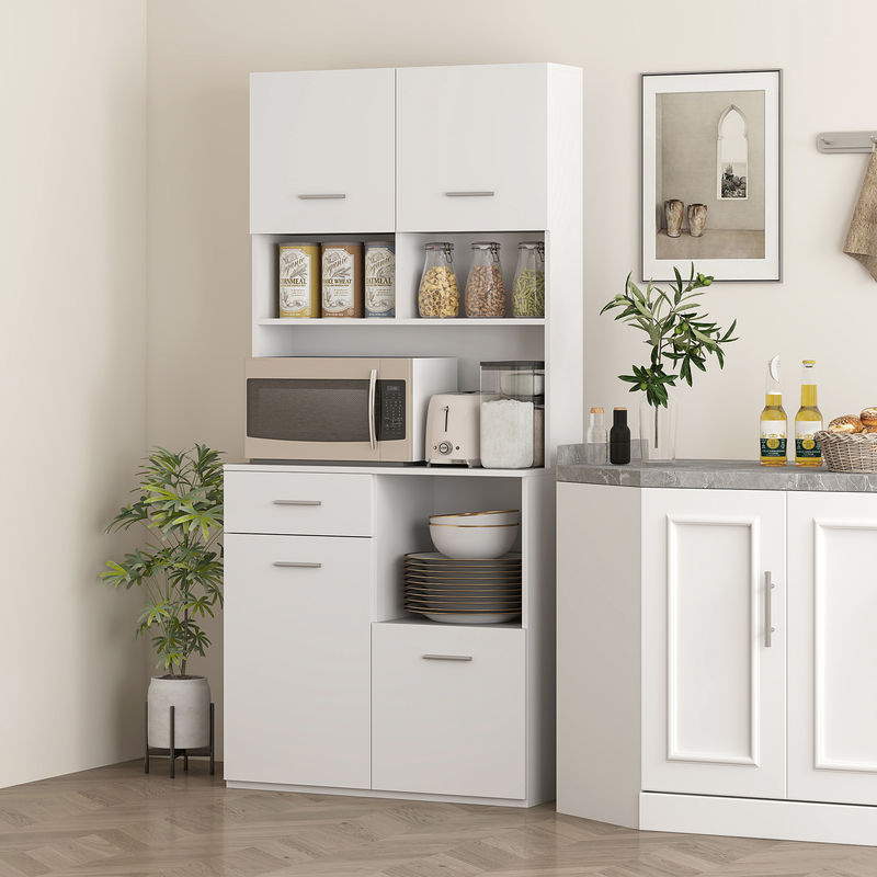 HOMCOM Küchenschrank Weiß mit Vitrine, Schubladen und Soft-Close-Türen, B/T/H: 80 x 35 x 180 cm - Bild 2