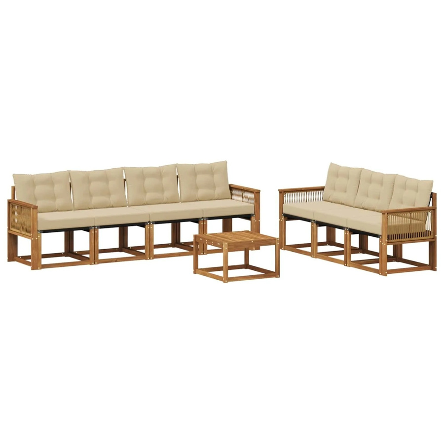 vidaXL Outdoor-Sofagarnitur aus Akazienholz mit Textilene und Kissen in Natur und Beige - Bild 2